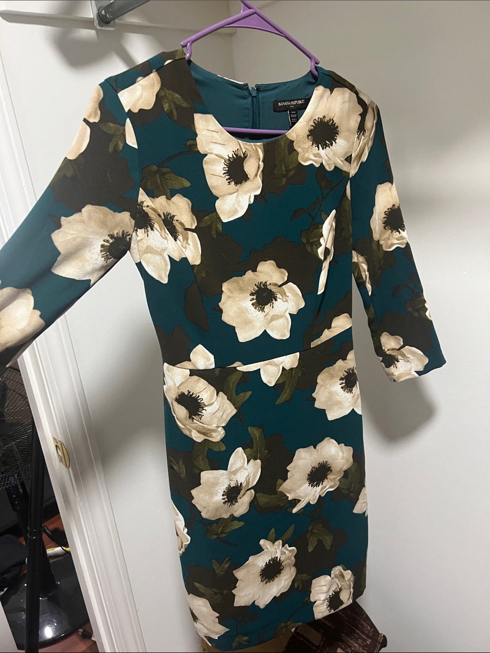 Banana Republic Teal Floral Long-Sleeve Sheath Dress